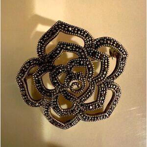 Sterling Silver Statement 925 FAS Marcasite Rose Cocktail Brooch Pun Pendant